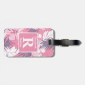 Tropische roze hibiscus gepersonaliseerd monogram bagagelabel (Achterkant horizontaal)