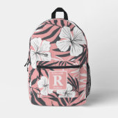 Tropische roze hibiscus gepersonaliseerd monogram bedrukte rugzak (Voorkant)