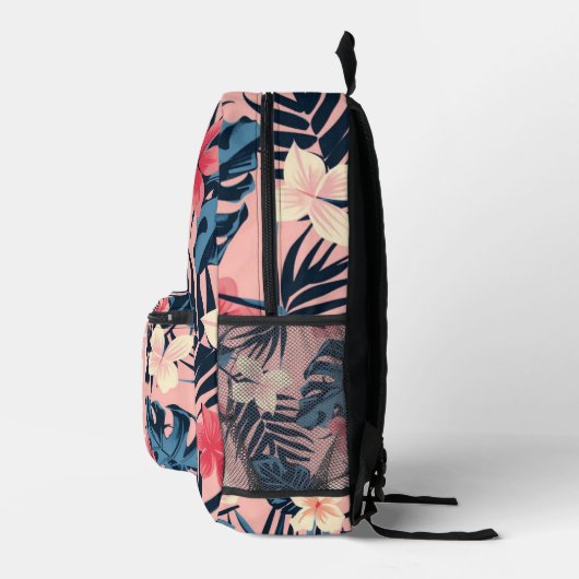 Tropische roze hibiscus gepersonaliseerd monogram bedrukte rugzak (Rechts)