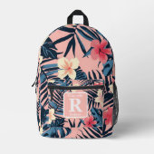 Tropische roze hibiscus gepersonaliseerd monogram bedrukte rugzak (Voorkant)