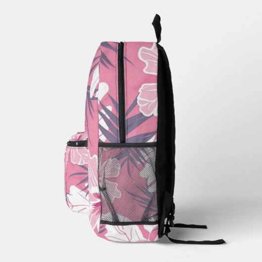 Tropische roze hibiscus gepersonaliseerd monogram bedrukte rugzak (Rechts)
