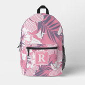 Tropische roze hibiscus gepersonaliseerd monogram bedrukte rugzak (Voorkant)