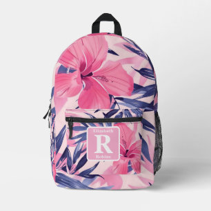 Tropische roze hibiscus gepersonaliseerd monogram bedrukte rugzak