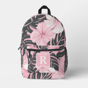 Tropische roze hibiscus gepersonaliseerd monogram bedrukte rugzak