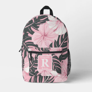Tropische roze hibiscus gepersonaliseerd monogram bedrukte rugzak