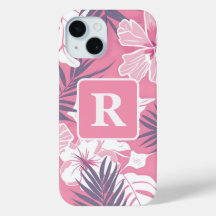 Tropische roze hibiscus gepersonaliseerd monogram