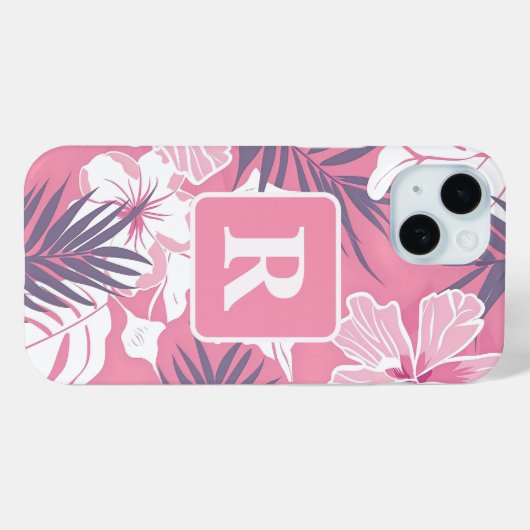Tropische roze hibiscus gepersonaliseerd monogram Case-Mate iPhone case (Achterkant (horizontaal))