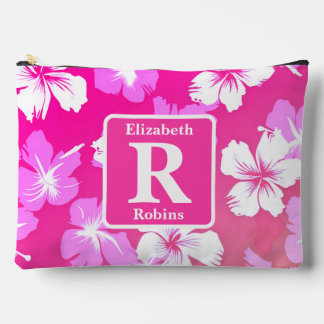Tropische roze hibiscus gepersonaliseerd monogram etui