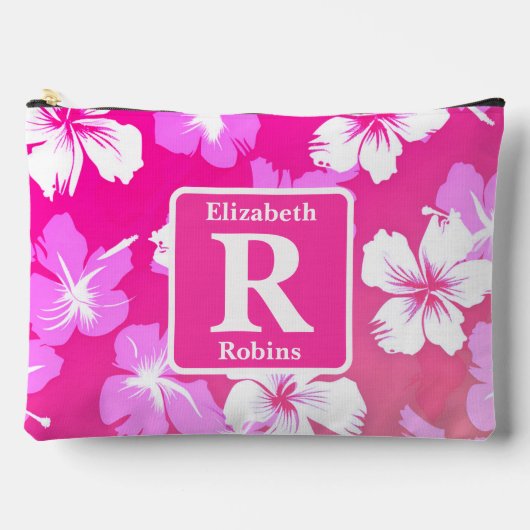 Tropische roze hibiscus gepersonaliseerd monogram etui (Voorkant)