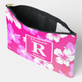 Tropische roze hibiscus gepersonaliseerd monogram etui (Open)
