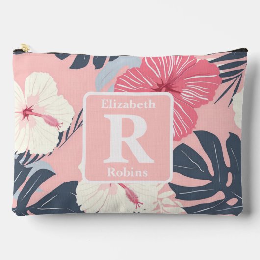 Tropische roze hibiscus gepersonaliseerd monogram etui (Voorkant)