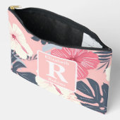 Tropische roze hibiscus gepersonaliseerd monogram etui (Open)