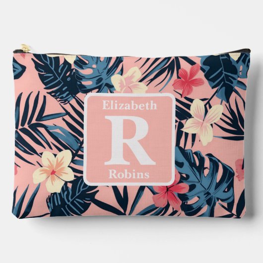 Tropische roze hibiscus gepersonaliseerd monogram etui (Voorkant)