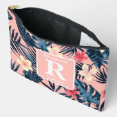 Tropische roze hibiscus gepersonaliseerd monogram etui (Open)