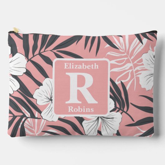 Tropische roze hibiscus gepersonaliseerd monogram etui (Voorkant)