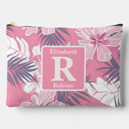 Tropische roze hibiscus gepersonaliseerd monogram etui