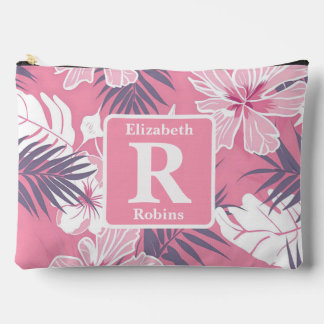 Tropische roze hibiscus gepersonaliseerd monogram etui