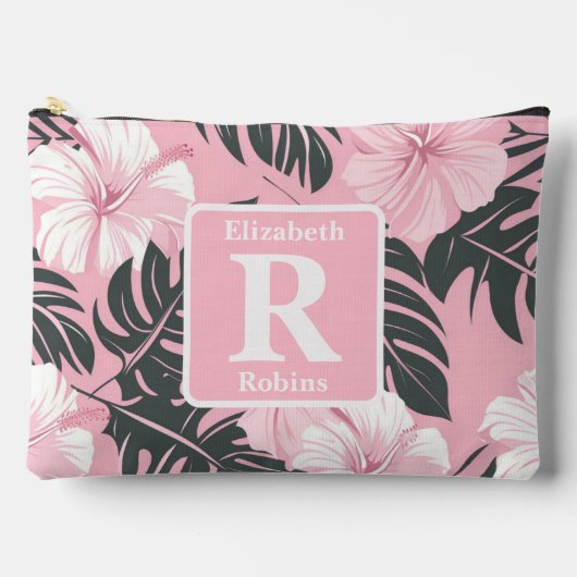 Tropische roze hibiscus gepersonaliseerd monogram etui (Voorkant)