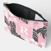 Tropische roze hibiscus gepersonaliseerd monogram etui (Open)