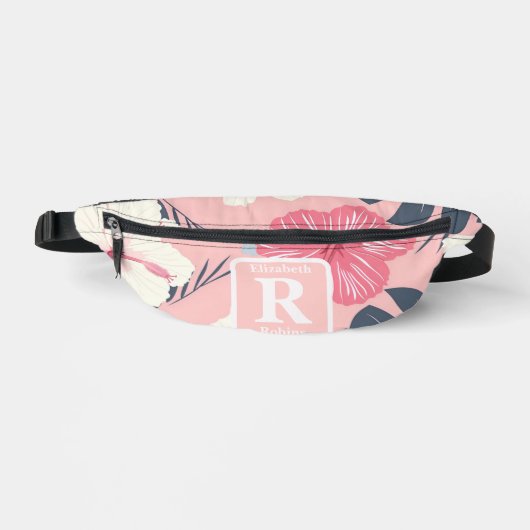 Tropische roze hibiscus gepersonaliseerd monogram heuptasje (Voorkant)