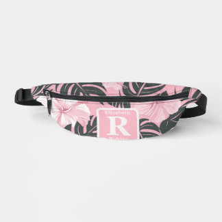 Tropische roze hibiscus gepersonaliseerd monogram heuptasje