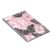 Tropische roze hibiscus gepersonaliseerd monogram notitieboek (Rechterzijde)