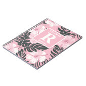 Tropische roze hibiscus gepersonaliseerd monogram notitieboek (Linkerzijde)
