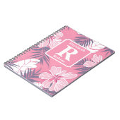 Tropische roze hibiscus gepersonaliseerd monogram notitieboek (Linkerzijde)