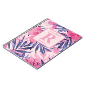 Tropische roze hibiscus gepersonaliseerd monogram notitieboek (Linkerzijde)