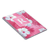 Tropische roze hibiscus gepersonaliseerd monogram notitieboek (Rechterzijde)