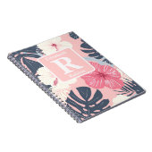 Tropische roze hibiscus gepersonaliseerd monogram notitieboek (Rechterzijde)