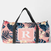 Tropische roze hibiscus gepersonaliseerd monogram plunjezak (Voorkant)