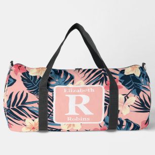Tropische roze hibiscus gepersonaliseerd monogram plunjezak