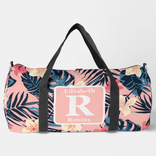 Tropische roze hibiscus gepersonaliseerd monogram plunjezak (Voorkant)