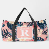 Tropische roze hibiscus gepersonaliseerd monogram plunjezak (Achterkant)