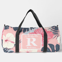 Tropische roze hibiscus gepersonaliseerd monogram plunjezak