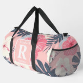 Tropische roze hibiscus gepersonaliseerd monogram plunjezak (Rechterhoek)