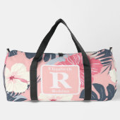 Tropische roze hibiscus gepersonaliseerd monogram plunjezak (Achterkant)