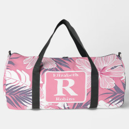 Tropische roze hibiscus gepersonaliseerd monogram plunjezak