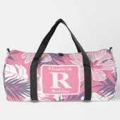 Tropische roze hibiscus gepersonaliseerd monogram plunjezak (Achterkant)
