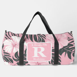 Tropische roze hibiscus gepersonaliseerd monogram plunjezak