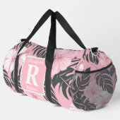 Tropische roze hibiscus gepersonaliseerd monogram plunjezak (Rechterhoek)