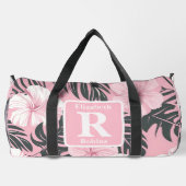Tropische roze hibiscus gepersonaliseerd monogram plunjezak (Achterkant)