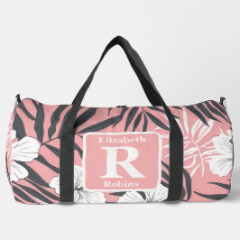 Tropische roze hibiscus gepersonaliseerd monogram plunjezak