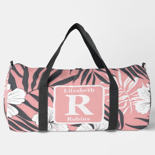 Tropische roze hibiscus gepersonaliseerd monogram plunjezak (Voorkant)