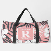 Tropische roze hibiscus gepersonaliseerd monogram plunjezak (Achterkant)