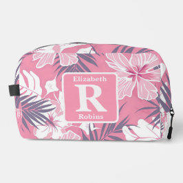 Tropische roze hibiscus gepersonaliseerd monogram toilettasje