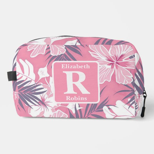 Tropische roze hibiscus gepersonaliseerd monogram toilettasje (Voorkant)