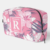 Tropische roze hibiscus gepersonaliseerd monogram toilettasje (Rechterhoek)