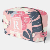 Tropische roze hibiscus gepersonaliseerd monogram toilettasje (Rechterhoek)